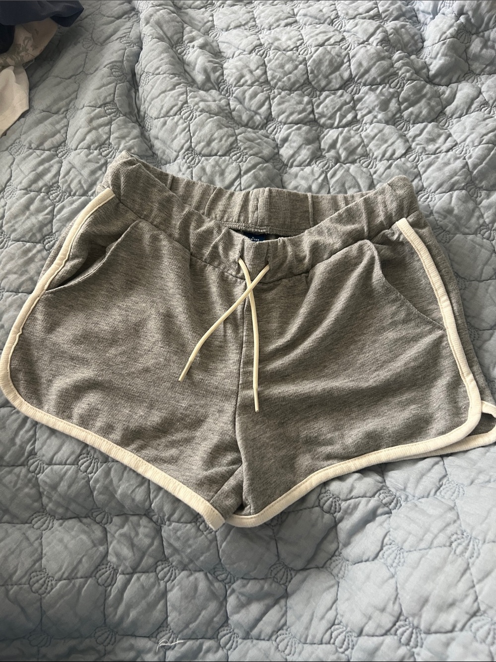 Old Navy Gray Knit Athletic Shorts with Cream Trim